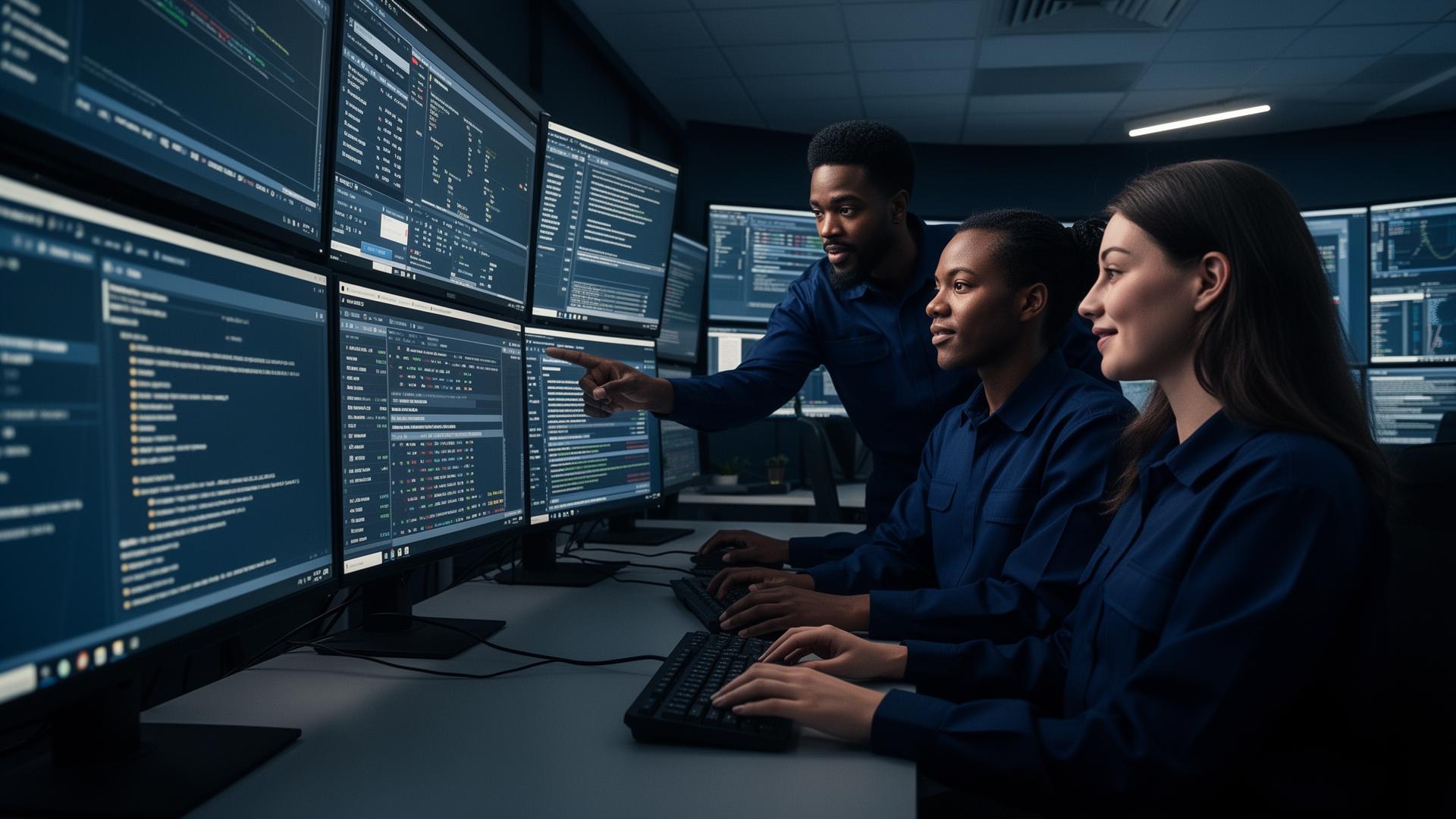 Managed services engineers monitoring enterprise technology systems